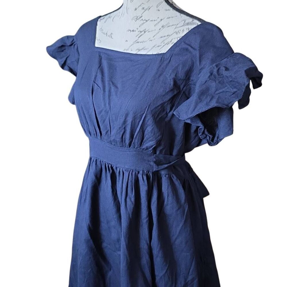 SeamsFriendly Women's Size 42" Navy Blue Square Open Back Tie Back Dress - Picture 6 of 7